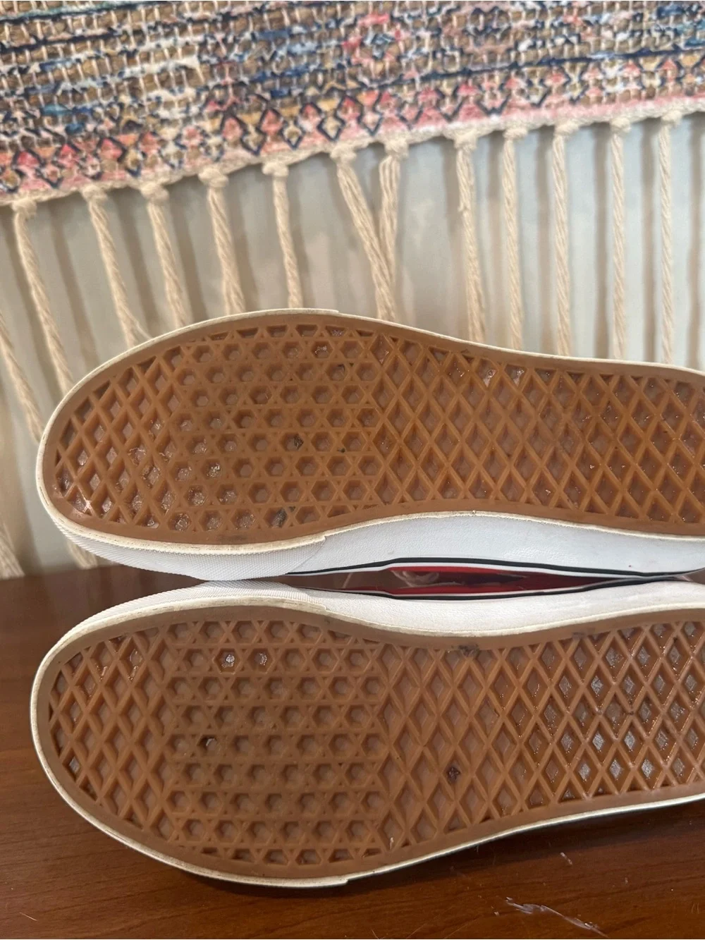 Vans Red and White Low-Top Skate Sneakers with Pink Laces